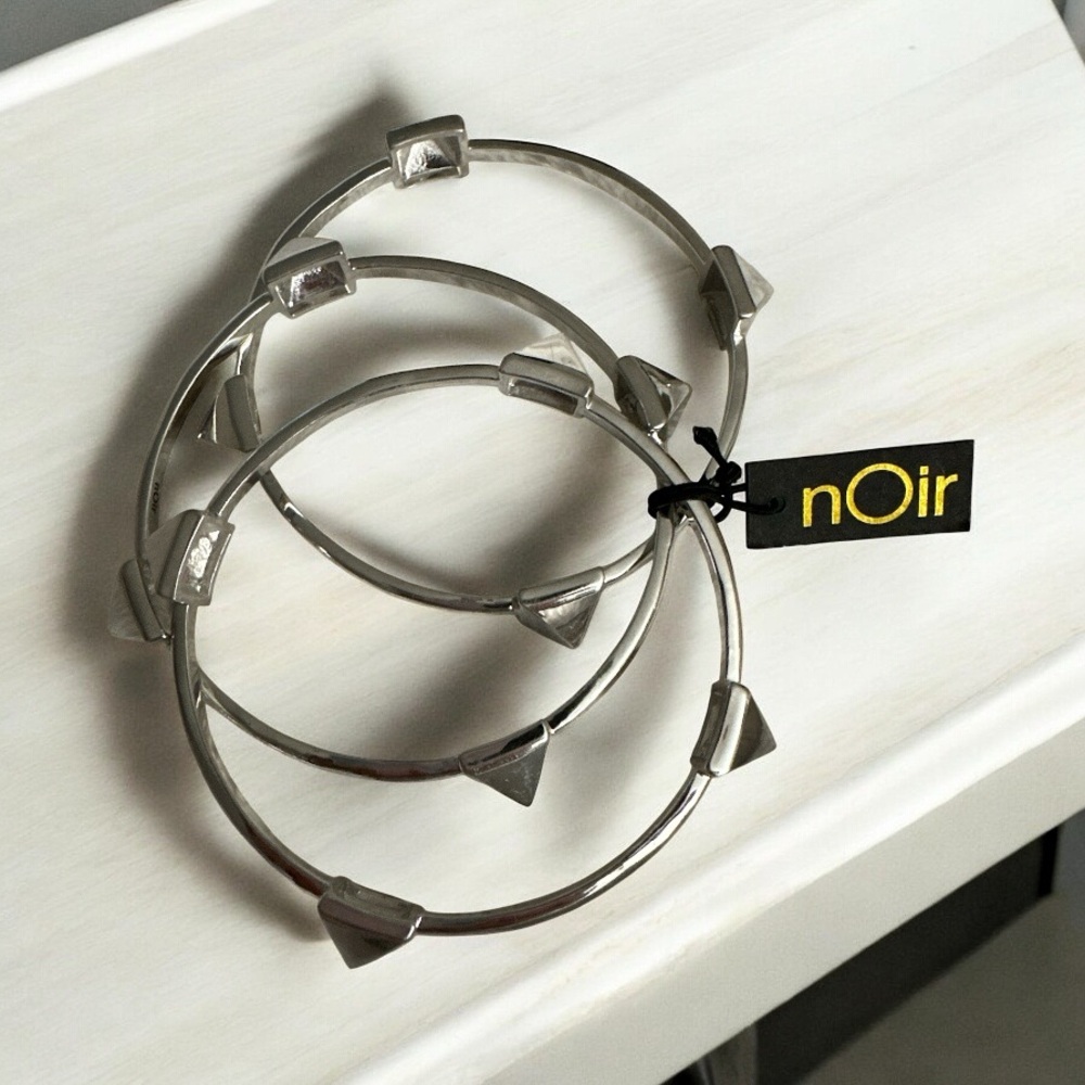 Noir Triple Pyramid Bangle Bracelets Silver tone NWT